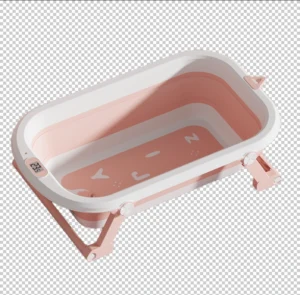 BT026 Thau tắm nhiệt kế gấp gọn Pinky tặng phao tắm