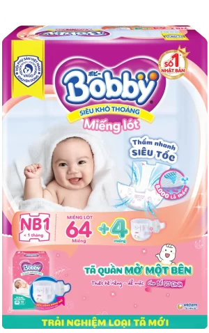 Miếng lót Bobby (Newborn 1, dưới 5 kg, 64 miếng)