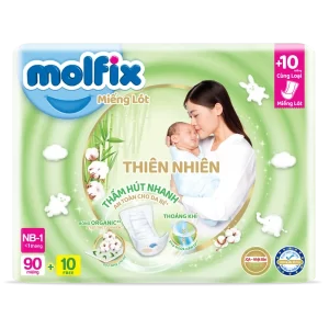 Miếng lót Molfix Thiên Nhiên (Newborn 1, < 1 tháng, 90 miếng) + 10 miếng