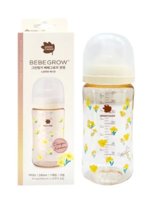 Bình sữa đơn Greenfinger BebeGrow PPSU 280ml   phiên bản hoa diên vĩ vàng   màu kem (kèm núm)