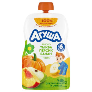 Trái cây nghiền vị táo, đào, chuối và bí ngô Agusha