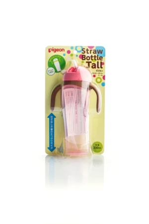 Bình uống nước Pigeon Tall MagMag tay cầm có ống hút 330ml (Hồng)