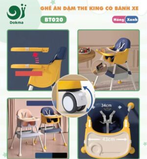 BT020 Ghế ăn dặm The King có bánh xe