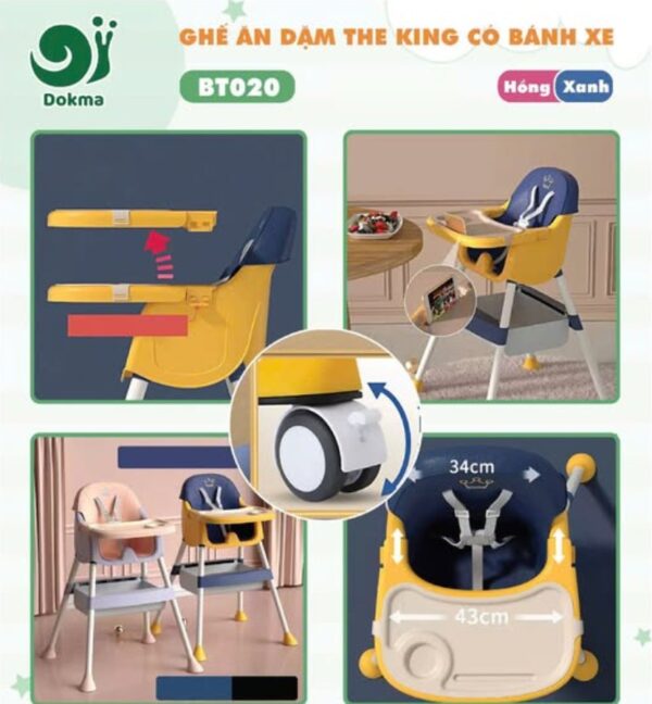 BT020 Ghế ăn dặm The King có bánh xe