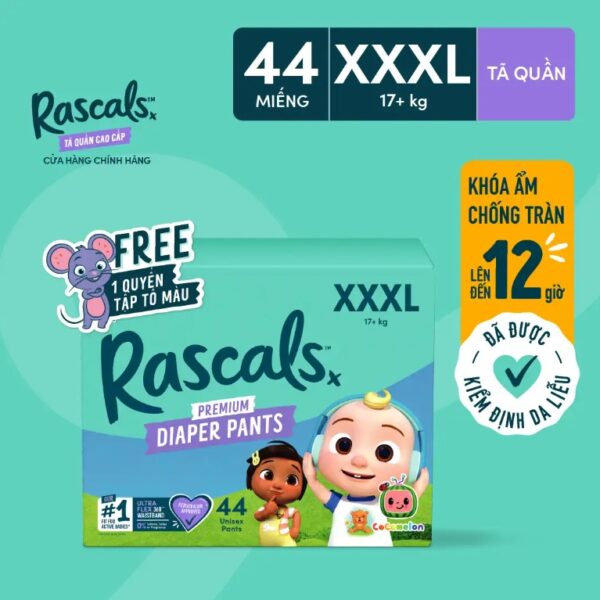 Tã quần Rascals Cocomelon (XXXL, 44 miếng)